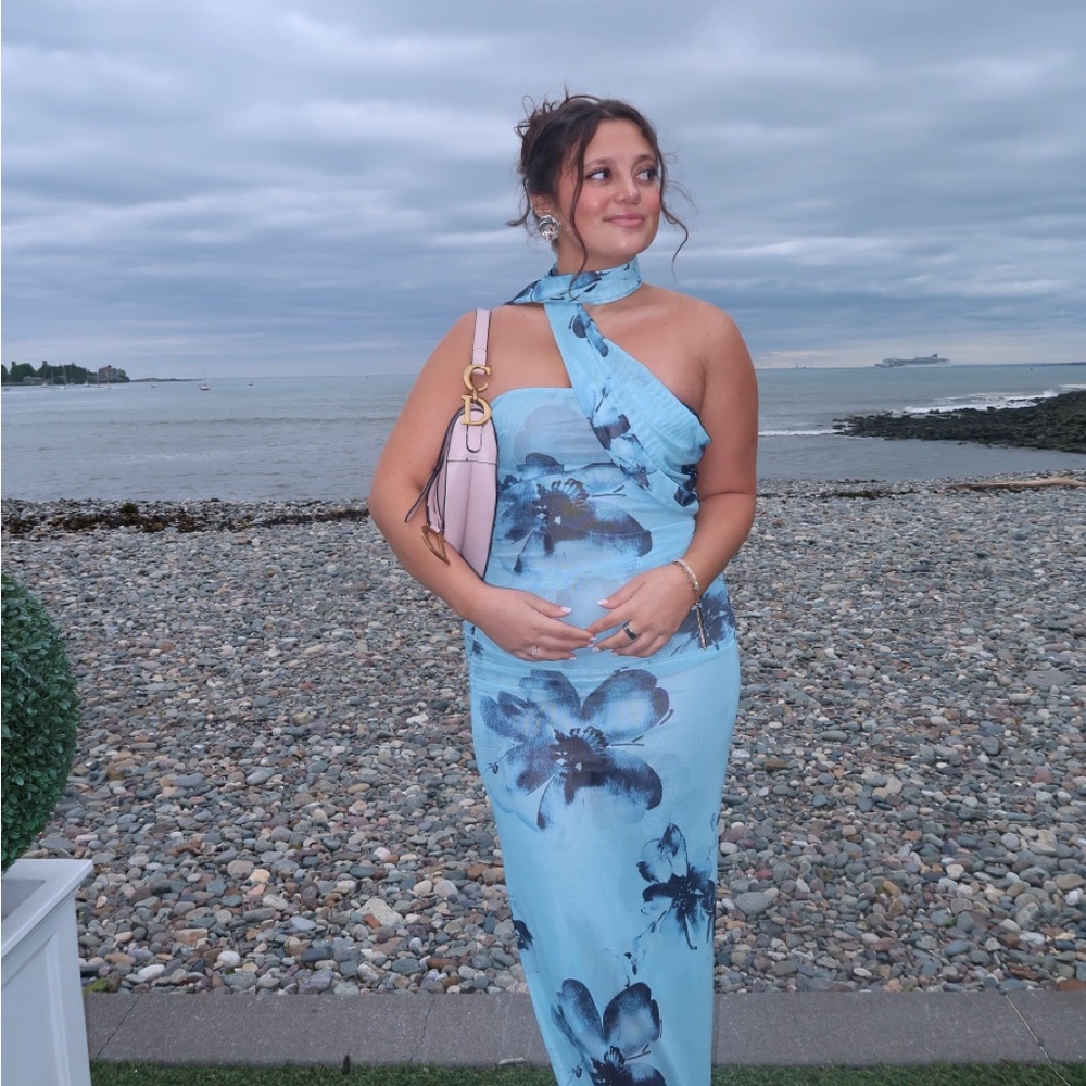 Peppermayo Strapless Blue Floral Dress